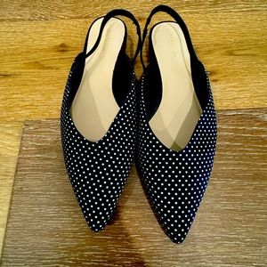 Ann Taylor Black and White Polkadot Open Back Flats with Strap Size 10